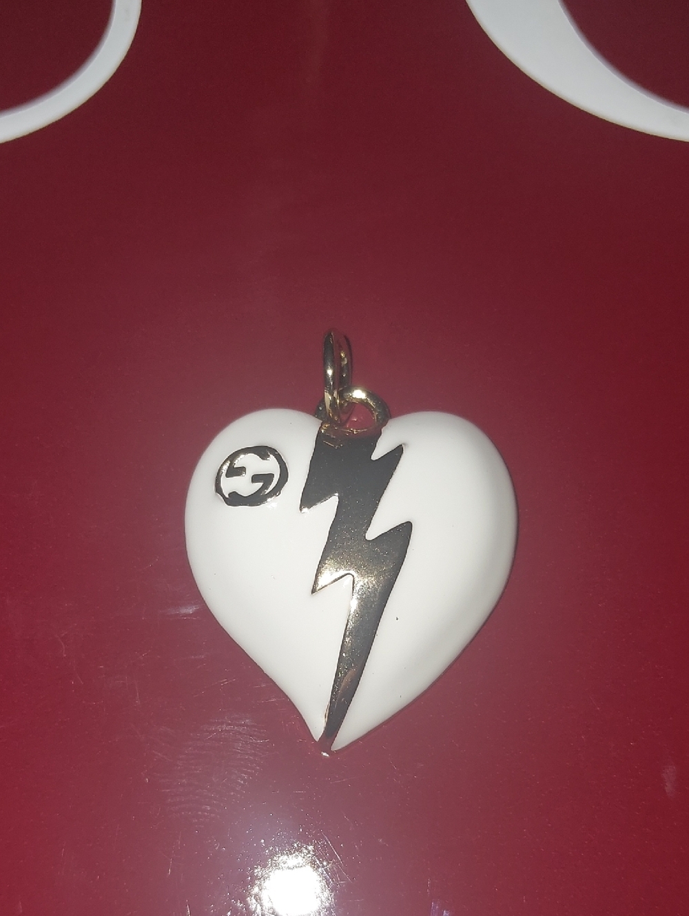 Gucci White Heart Lightning Pendant Necklace